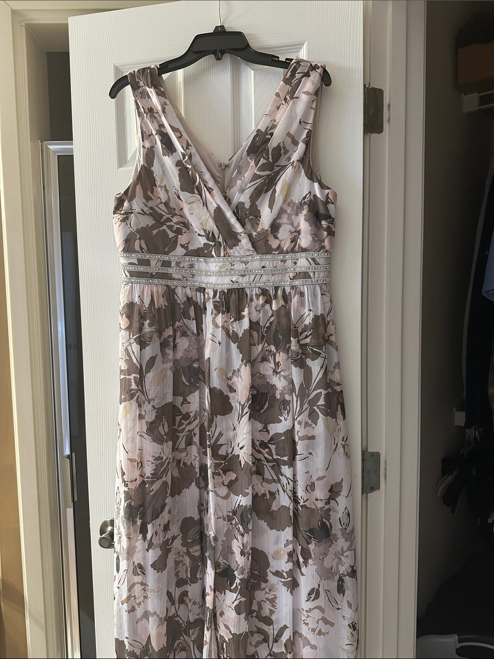 R & M Richards Floral Maxi Dress in Taupe and Blush
